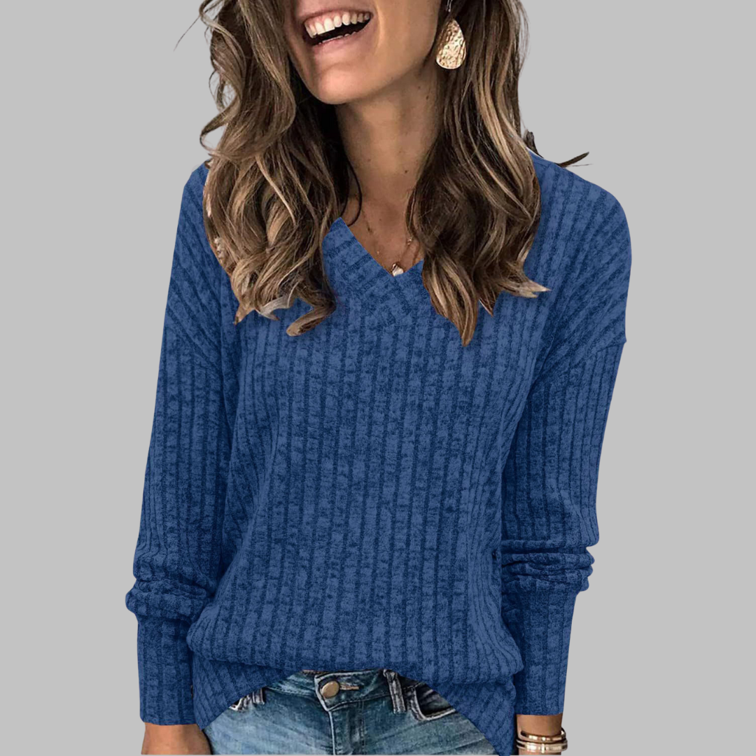Deri™ - Comfy V-Neck Long Sleeve Top