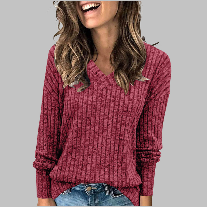 Deri™ - Comfy V-Neck Long Sleeve Top