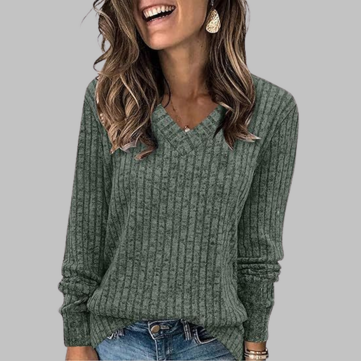 Deri™ - Comfy V-Neck Long Sleeve Top