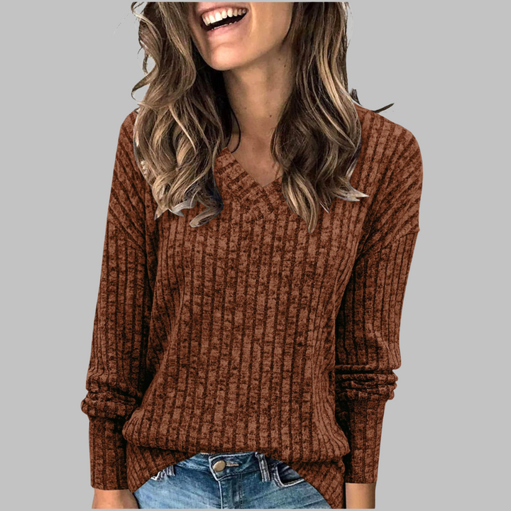 Deri™ - Comfy V-Neck Long Sleeve Top