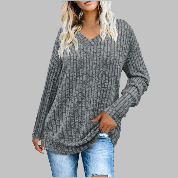 Deri™ - Comfy V-Neck Long Sleeve Top