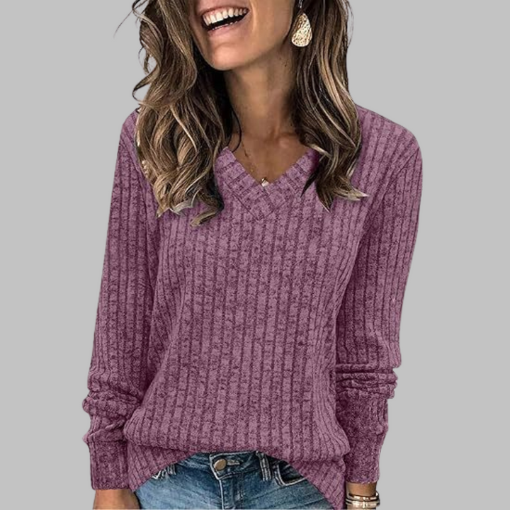 Deri™ - Comfy V-Neck Long Sleeve Top