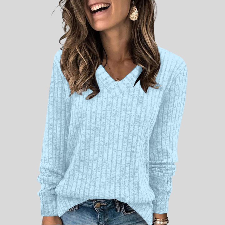 Deri™ - Comfy V-Neck Long Sleeve Top