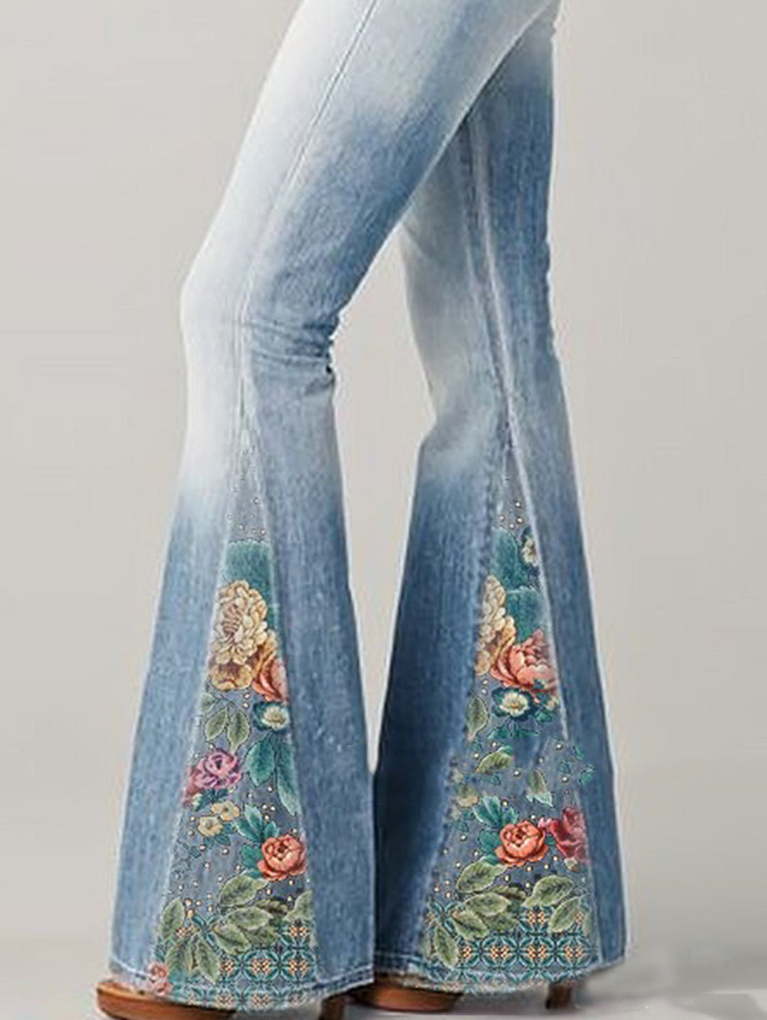Women's Bootcut Denim Jeans with Flower Embroidered