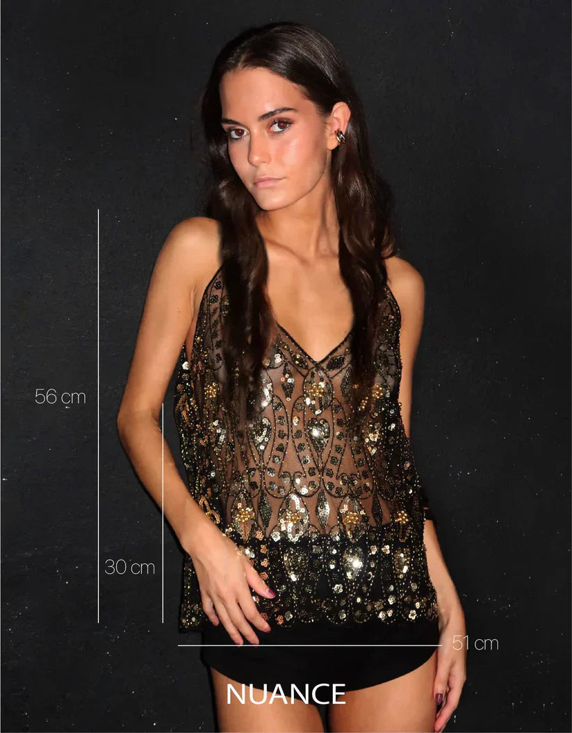 Women's Party Glitter top with pearls