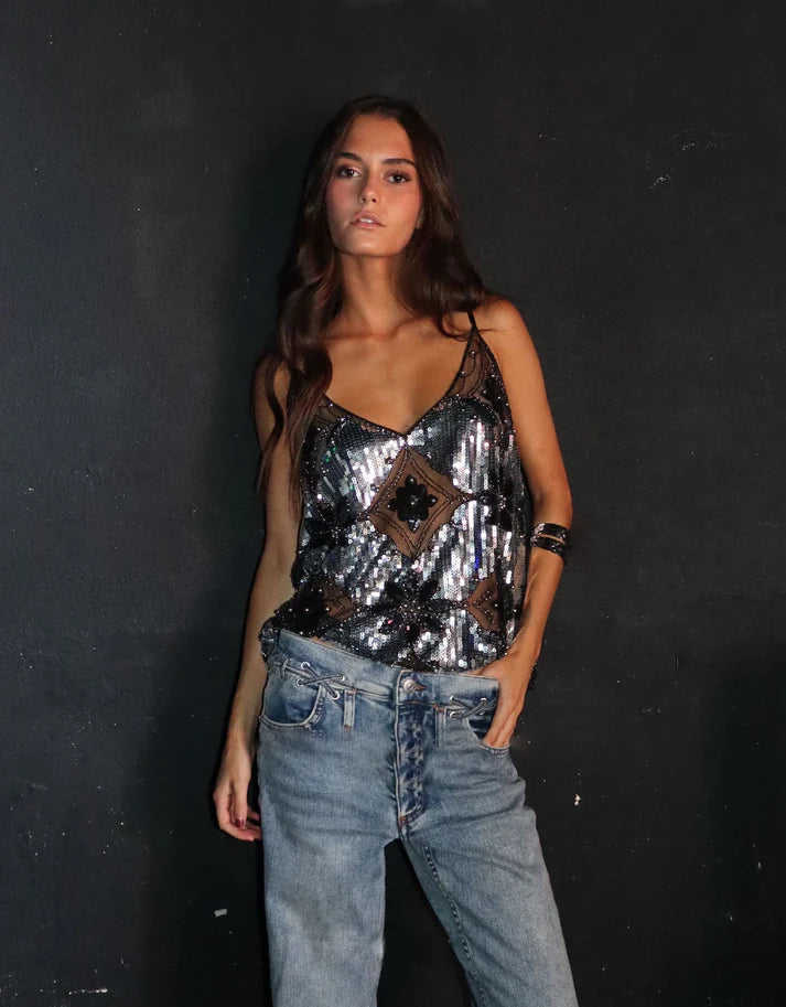 Women's Party Glitter top with pearls