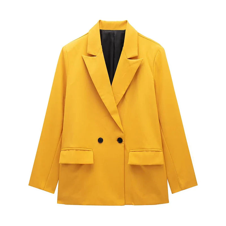 Women’s Classic Tailored Black Blazer – Elegant Double-Breasted Casual Chic Jacket
