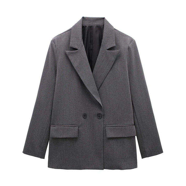 Women’s Classic Tailored Black Blazer – Elegant Double-Breasted Casual Chic Jacket