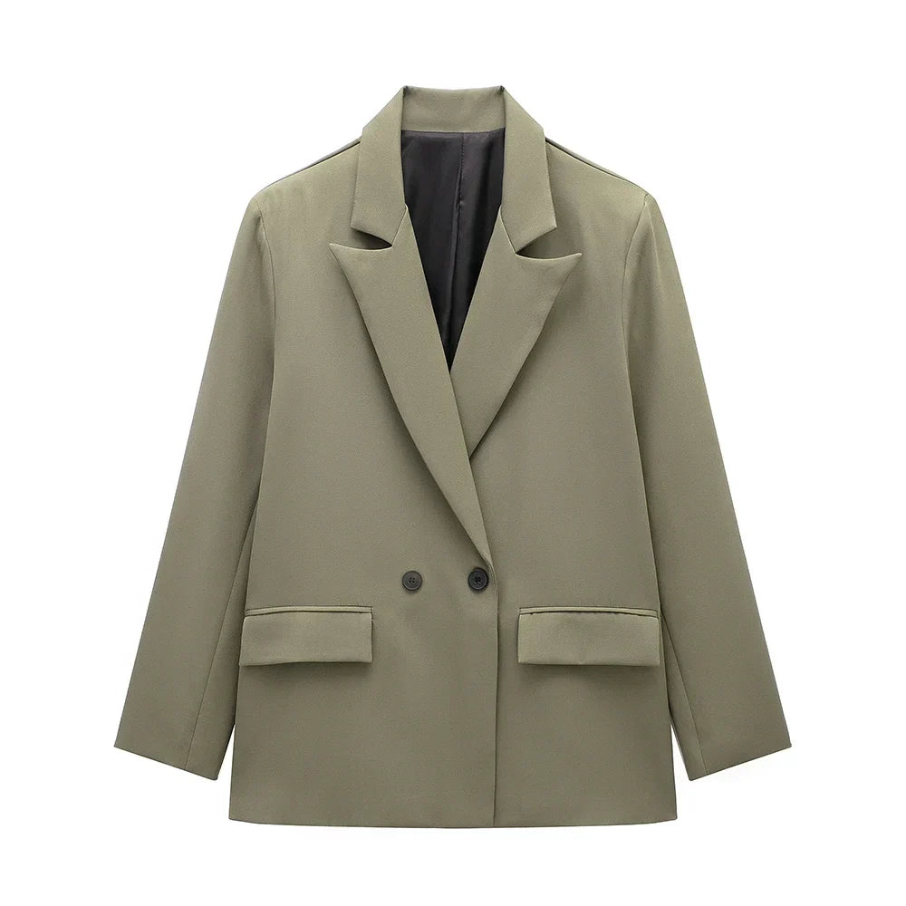Women’s Classic Tailored Black Blazer – Elegant Double-Breasted Casual Chic Jacket