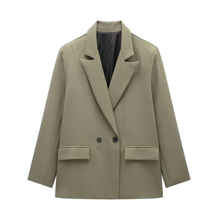 Women’s Classic Tailored Black Blazer – Elegant Double-Breasted Casual Chic Jacket
