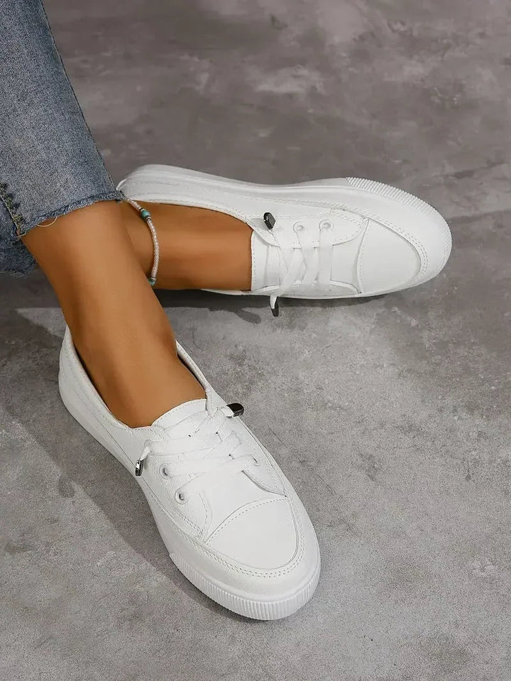 Casual Round Toe Flat Shoes with Lace-Up Design for Women