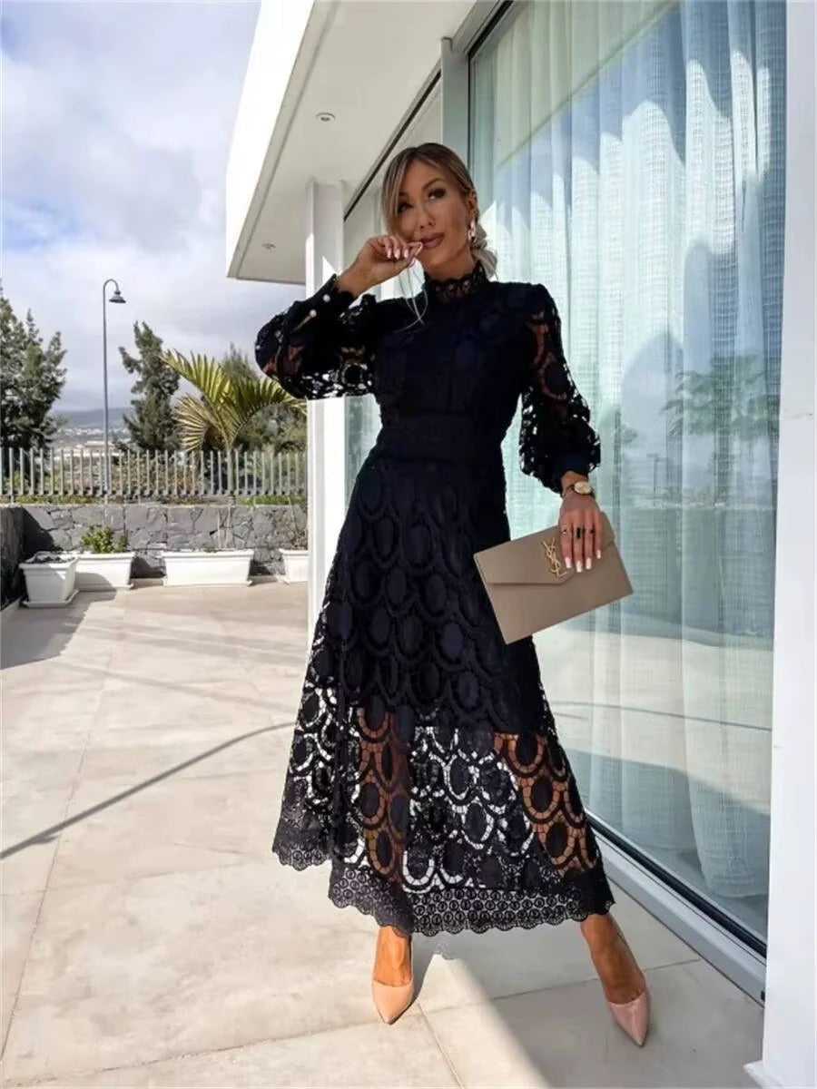Pink Lace Summer Party Maxi Dress